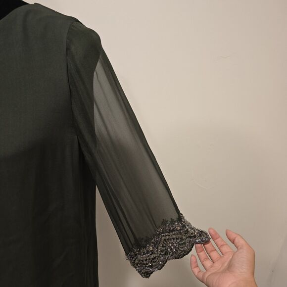 Alice + Olivia Frieda Embellished Trim Beaded Silk Dress Medium Womens Green - Picture 7 of 16